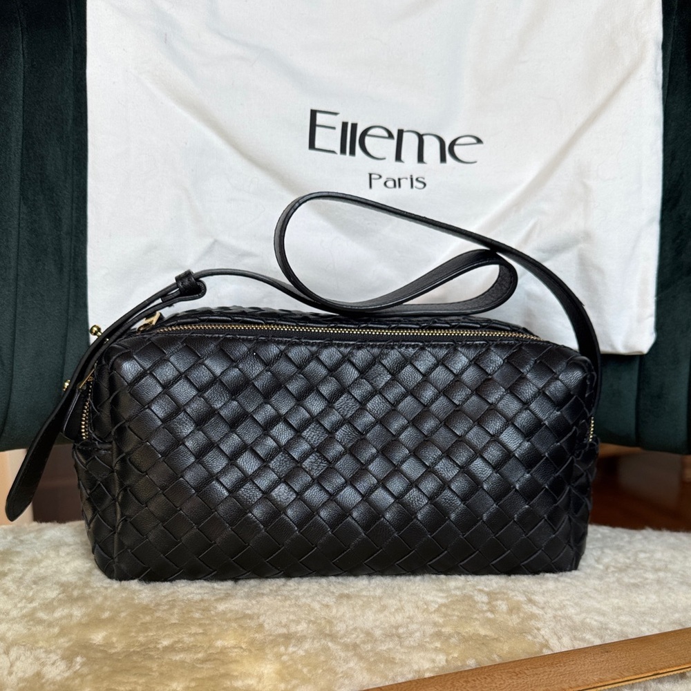 Elegant Black Woven Leather Crossbody Bag